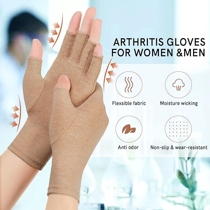 Therapeutic Fingerless Arthritis Compression Gloves | Open Fingertip Support for Hand Swelling & Typing