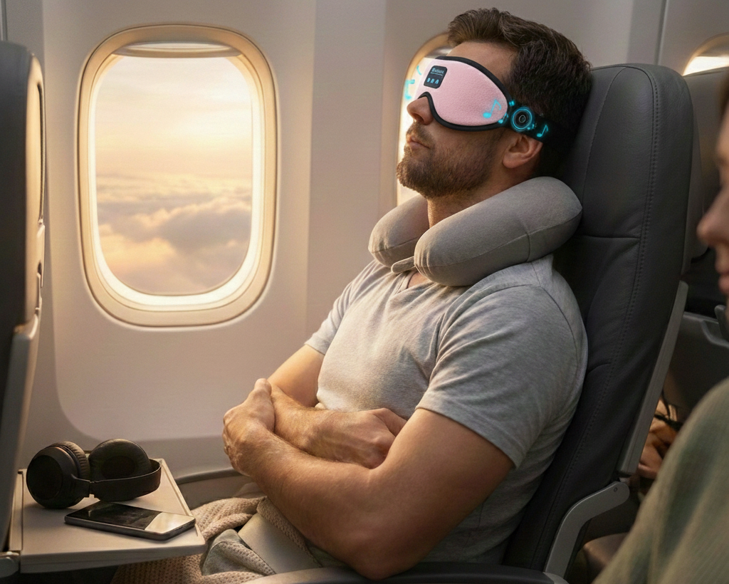 Bluetooth 5.3 Sleep Mask Headphones - 100% Blackout 3D Eye Mask for Side Sleeper