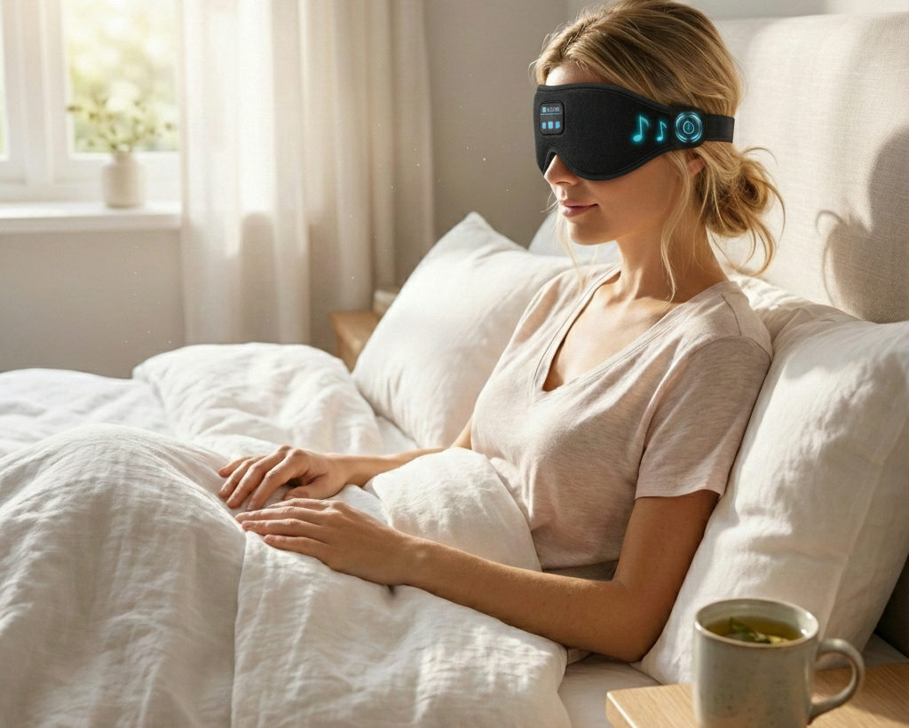 Bluetooth 5.3 Sleep Mask Headphones - 100% Blackout 3D Eye Mask for Side Sleeper
