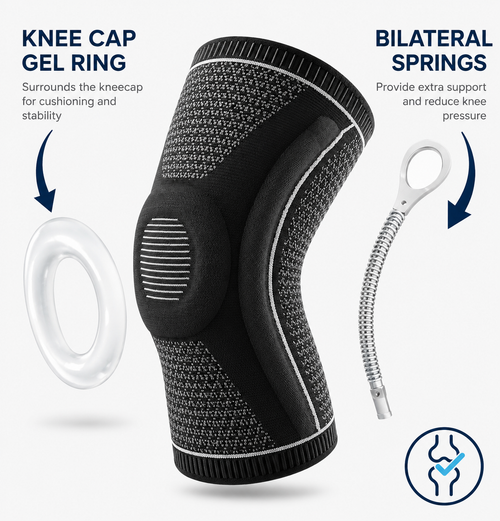 Compression Knee Support Brace with Patella Gel Pad & Bilateral Stabilizers